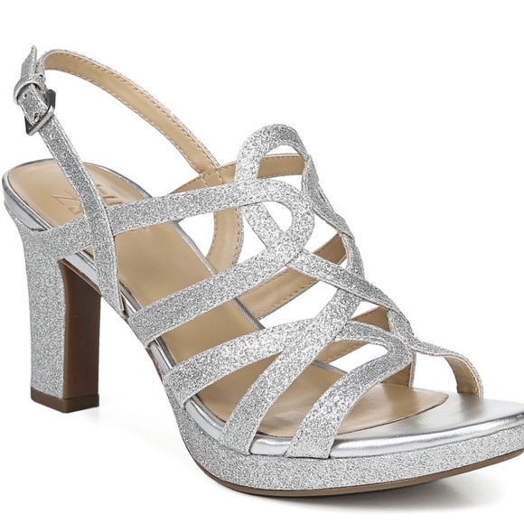 Silver Glam Strappy Cage Comfort High Heel Sandals - Picture 3 of 10